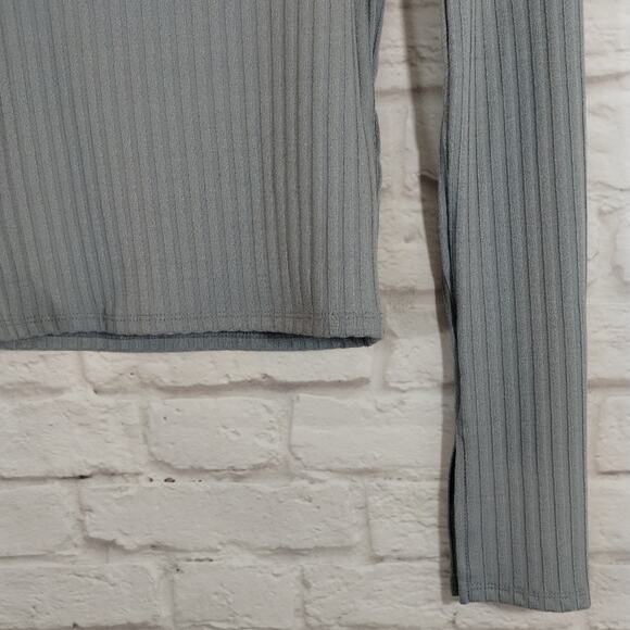 E Madewell Light Craft Blue Ribbed Square Neck Crop Long Sleeve Tee Shirt NWT XS - Picture 9 of 12